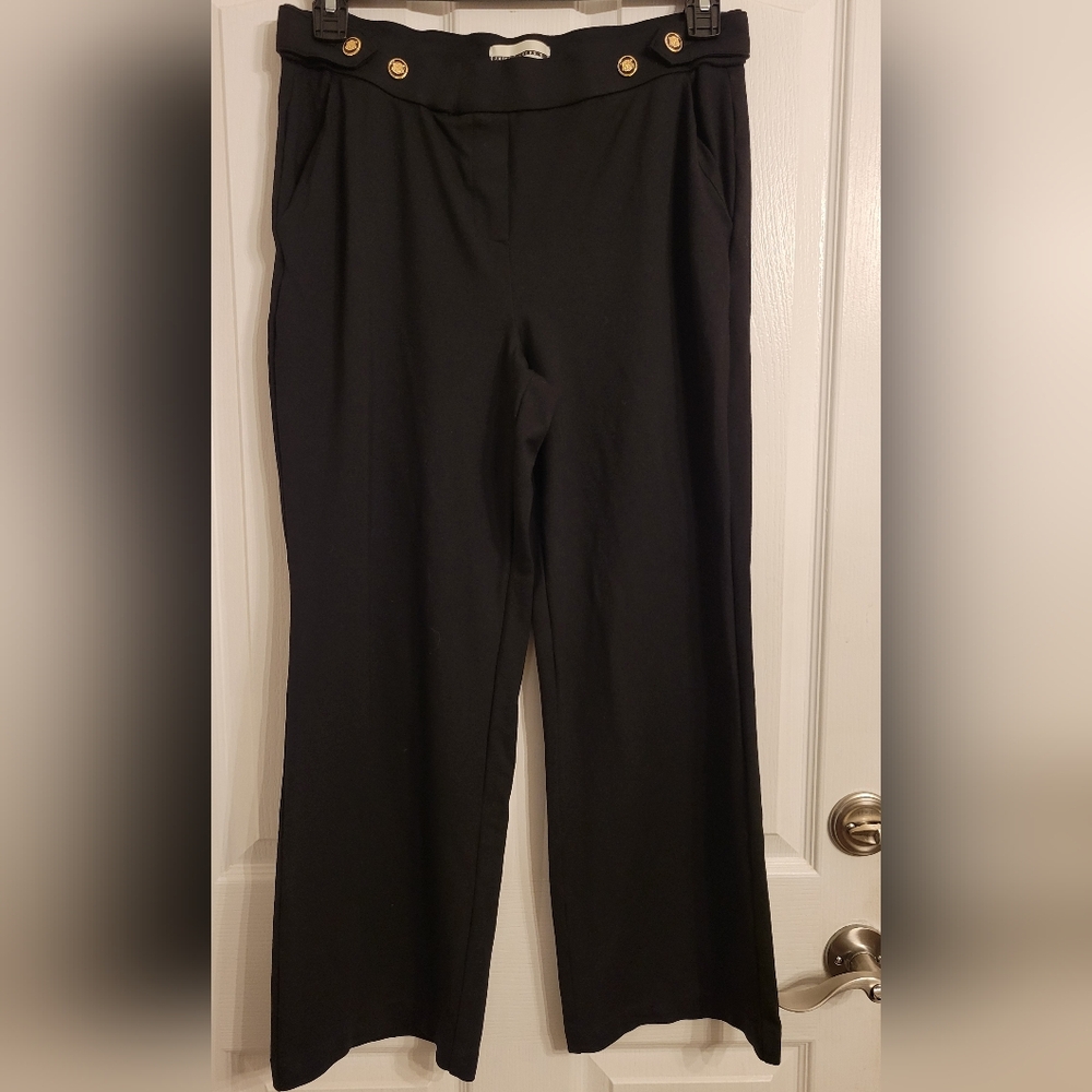 Jules & Leopold Black Wide Leg Trousers with Gold Buttons